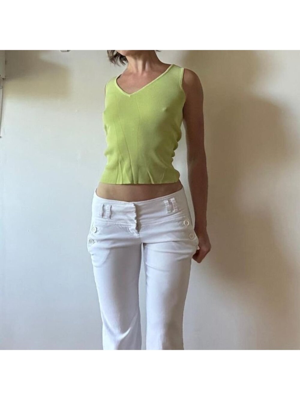 Lime Green V-Neck Tank — Unlabeled vintage